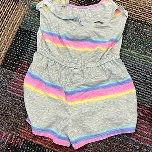 Jumping Beans Gray Romper with Rainbow Stripes